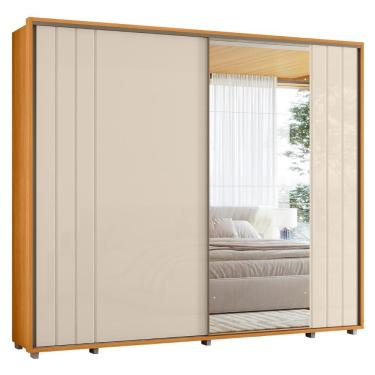 Imagem de Guarda Roupa Casal 2 Portas de Correr Off-Cinamomo 8 Gavetas Mya Z10 MDF com Espelho Mp...