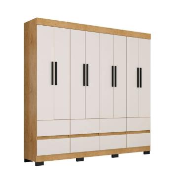 Imagem de Guarda Roupa Casal Esmeralda 8 Portas de Bater 8 Gavetas MDP Freijó-baunilha Brilho Araplac Móveis