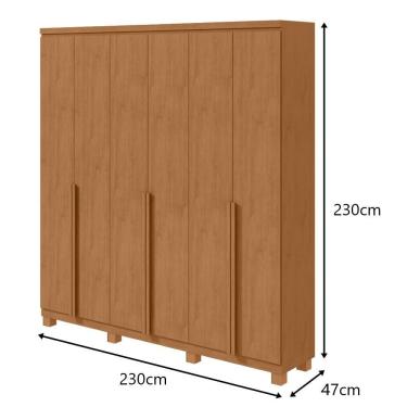 Imagem de Guarda Roupa Casal Alonzo 6 Portas de Bater 4 Gavetas MDF Amêndoa Móveis Lopas