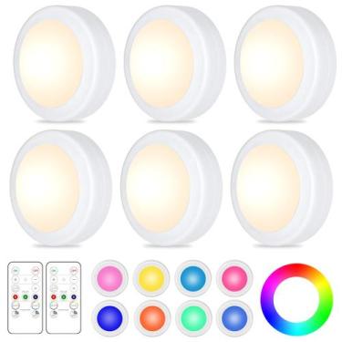 Imagem de LED Puck Lights Yiliaw, pacote com 6 controles remotos, 16 cores