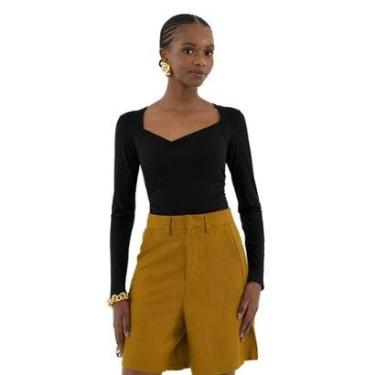 Imagem de Blusa Colcci Slim Manga Longa Com Transpasse e Drapeado Preto Feminina-Feminino