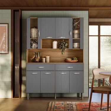 Imagem de Kit Armário de Cozinha Completa Golden 8 Portas com Nichos Freijó Gris Kits Paraná
