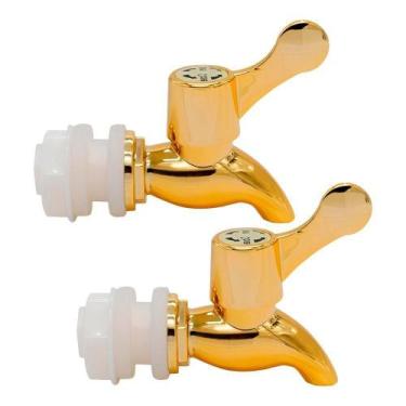 Imagem de Kit 2 Torneiras Para Suqueira Dispenser Plástico Dourada Luxo Filtro C