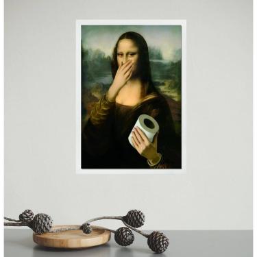 Imagem de Quadro Divertido Banheiro - Monalisa Papel Higiênico 33x24cm - com vidro