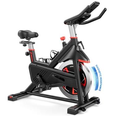 Imagem de MERACH Bicicleta ergométrica, almofada de freio para ciclismo interno, bicicleta estacionária magnética com aplicativo exclusivo, bicicleta de 136 kg com almofada de assento de bicicleta confortável e
