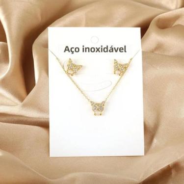 Imagem de Conjunto De Joias Femininas Com Colar E Brincos De Aço Inoxidável, Pre