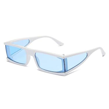 Imagem de Vintage Rectangle Sunglasses Women Designer Retro Punk Sun Glasses Outdoor Small Frame Shades Mirror Oculos De Sol,White Blue,china
