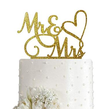 Imagem de AMINJIE Mr and Mrs Cake Topper, Bride and Groom Sign Wedding / Engagement Cake Toppers Decoration, Gold Glitter Acrylic