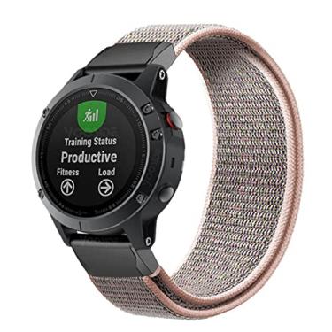 Imagem de HAZELS Pulseira de nylon de 22mm 26mm para Garmin Fenix 6 6X Pro Fenix 5 5X Plus 3 3HR Forerunner 935 945 D2 Pulseira de relógio inteligente de liberação rápida Bravo (Cor: areia rosa, tamanho: fecho preto preto)