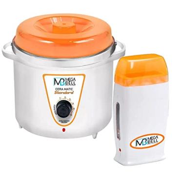Imagem de Kit Panela Depilação Termocera 700g Sem Refil Branca Com Laranja + Aquecedor de Cera Roll-on Laranja
