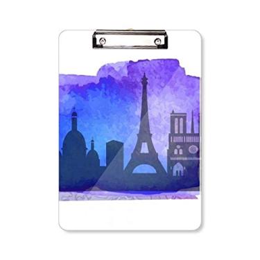 Imagem de França Paris Torre Eiffel Azul Aquarela Prancheta Pasta Bloco de Escrita Placa de Apoio A4