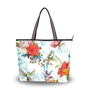 Imagem de ColourLife Bolsa feminina com alça de mão, flor selvagem, rosas e pássaros, bolsa de ombro, Multicolorido., Medium