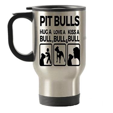 Imagem de Caneca com isolamento térmico Pit Bull Hug a Bull, Love a Bull, Kiss a Bull em aço inoxidável