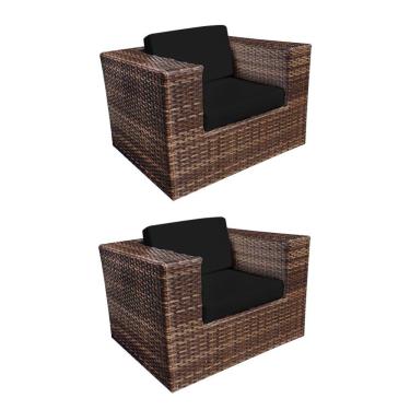 Imagem de Kit 2 Poltronas Quadradas em Junco Copacabana Almofada Preta - Argila
