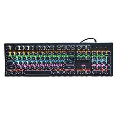 Imagem de Teclado mecânico retrô, 104 teclas, estilo punk, teclado mecânico para jogos, design ergonômico com luz mista colorida, para computadores de mesa e notebooks (preto) small gift