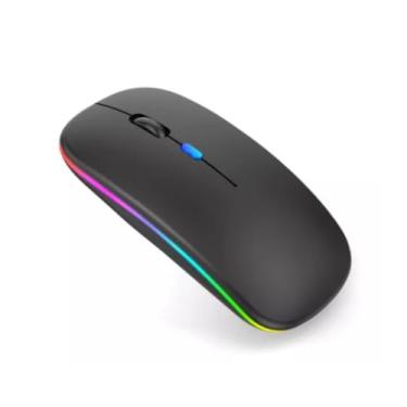 Imagem de Mouse Sem Fio Recarregável Usb Com Led Rgb Óptico Wireless 2.4 GHZ Para Notebook Computador Pc Desktop TV Smart Marca Bella Mallu (Preto)