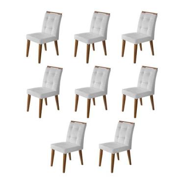 Imagem de Kit 8 Cadeiras Jantar Luxo Agatá Estofadas Linho Cinza Com Alça Madeir