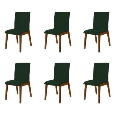 Imagem de Kit 6 Cadeiras De Jantar Luxo Diamante Estofadas Em Veludo Verde Base