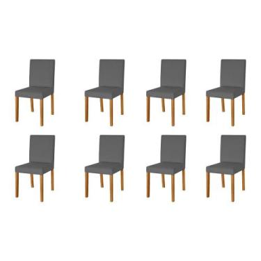 Imagem de Kit 8 Cadeiras De Jantar Luxo Estofadas Veludo Cinza Lara Base Madeira