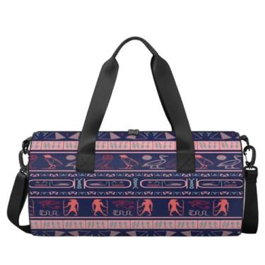 Imagem de Bolsa de ginástica esportiva hieróglifos tribais egípcios bolsa de bagagem padrões tribais étnicos bolsa esportiva bolsa de ginástica bolsa de viagem bolsa de ginástica de lona bolsa de ginástica