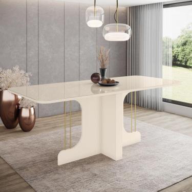 Imagem de Mesa de Jantar Mavi 200 C/ Vidro Off White - Henn