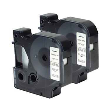 Imagem de 2PK D1 Label Cassete 45022 Preto sobre Prata Compatível com Cartucho de Etiquetagem Dymo, Compatível com LabelManager 160 280 PnP (1/2" x 23 pés)