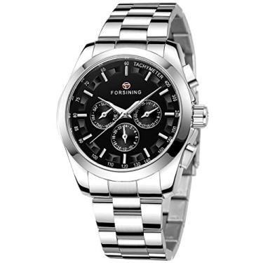 Imagem de FORSINING Relógio masculino analógico à prova d'água de quartzo, calendário, automático, com cintos de aço inoxidável, relógio de pulso, 3 - preto e prata, Clássico