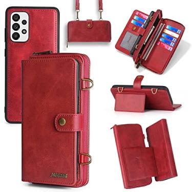 Imagem de Compatível com Samsung Galaxy A32 5G 2021 16.5 cm carteira com alça de ombro multifuncional 2 em 1 capa magnética destacável para celular Gaxaly M32 G5 Galaxies A 32 32A S32 SM-A326U A326U Vermelho