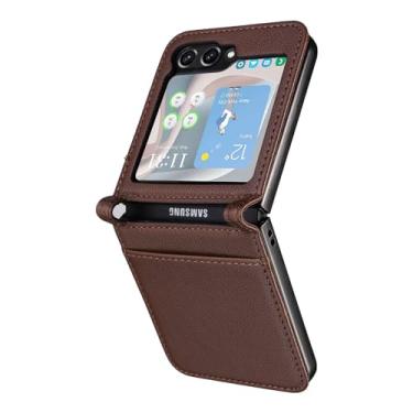 Imagem de Capa compatível com Samsung Galaxy Z Flip 5, capa flip de couro com compartimento para cartão, design carteira, capa flip estável marrom