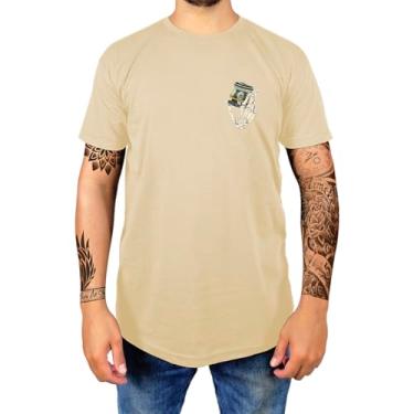 Imagem de Camiseta Masculina Casual Algodão Premium Estampada Gola Redonda Mão Dollar (GG, Caqui)