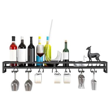 Imagem de Suporte De Vinho De Metal Montado Na Parede Com Suporte De Vidro, Suporte De Vinho De Parede Moderno Para Bar, Suporte De Vinho Suspenso, Fácil Acesso(Black,23x7.8x3.3in)