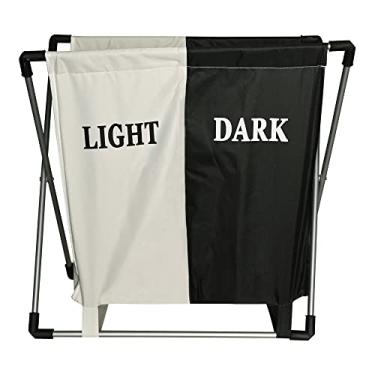 Imagem de Mimo Style Cesto Duplo Dobrável para Roupas Sujas. Durável e Ideal para Lavanderia, Área de Serviço, Banheiro e Quarto. Preto e Branco. Separe Suas Roupas e Organize a Lavagem, Light And Dark