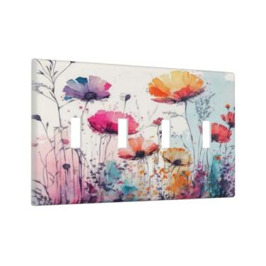 Imagem de Wpshijia Capa para interruptor de luz, flores abstratas, florais, aquarela, 4 interruptores, placas de parede com interruptor quádruplo flores silvestres decorativas, placa de tomada elétrica para
