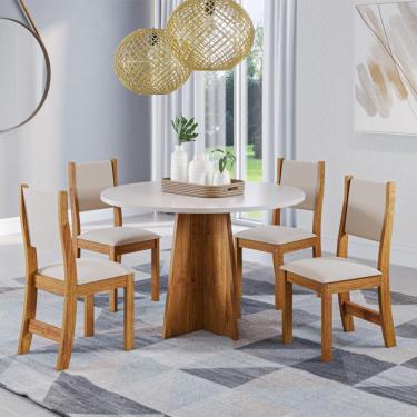 Imagem de Mesa de Jantar Redonda Viero Província com 4 Cadeiras Estofadas