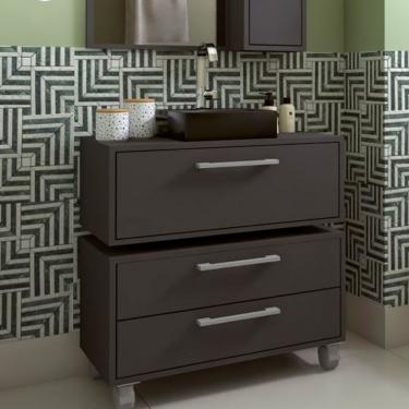 Imagem de Conjunto de Gabinete de Banheiro Suspenso com Cuba Preta e Gabinete de Chão Alice 1 PT 2 GV Grafite
