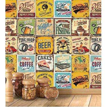 Imagem de Papel De Parede Azulejo Retro Vintage Autocolante para Cozinha Balcão 