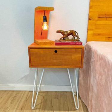 Imagem de Mesa Lateral de Ferro e Madeira Industrial HairPin  Uno com 1 Gaveta C