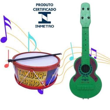 Imagem de Kit Musical Infantil Brinquedo Viola Violinha + Tambor Tamborzinho Com