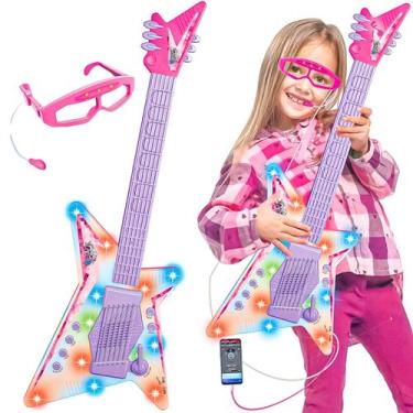 Imagem de Guitarra Infantil Som Luz Óculos Microfone Meninas Rock Show Dm Toys