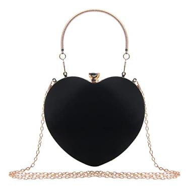 Imagem de LUI SUI Bolsa feminina de coração para festa de casamento, noite, bolsa de mão fofa em forma de coração, pequena bolsa de formatura, Preto, One Size