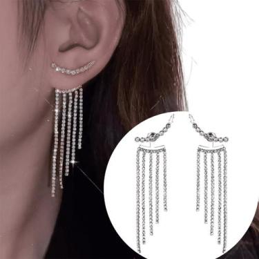 Imagem de Brinco Ear cuff Brilho Strass Prateado Noiva Festa Madrinha - REIS ACE