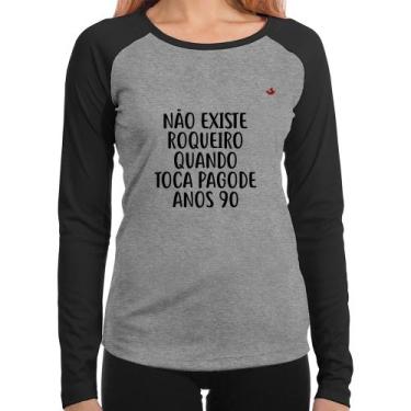Imagem de Baby Look Raglan Não existe roqueiro quando toca pagode anos 90 Manga 