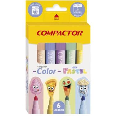 Imagem de Caneta Hidrográfica Compactor Color Pastel 6 Cores Pacote com 10