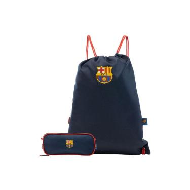 Imagem de Kit Escola Estojo Penal Duplo + Mochila Bolsa Saco Barcelona