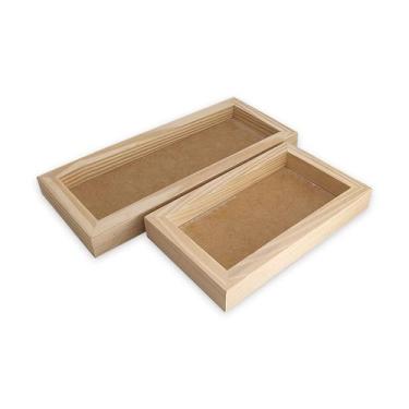 Imagem de Kit 2 Bandeja Retangular Sem AlÇA 1 P E 1 M Madeira Pinus 10mm - ATACA