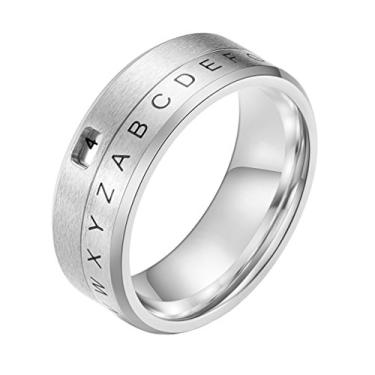 Imagem de INRENG Anel giratório masculino feminino de aço inoxidável de 8 mm com design decodificador de banda do alfabeto, Metal, Sem pedra preciosa