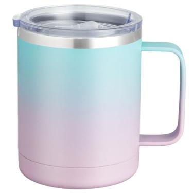 Imagem de Caneca de café com alça MEWAY, 350 ml, copo térmico de viagem de aço inoxidável com tampa deslizante, copo com isolamento a vácuo e parede dupla para bebidas quentes e frias (chiclete, 1 unidade)