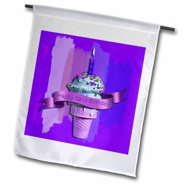Imagem de 3dRose fl_43665_1 Bandeira de jardim, 30 x 45 cm, Feliz aniversário de 52 anos, sorvete de morango em abstrato, roxo