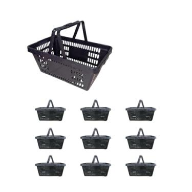 Imagem de Kit 10 Cesta Cestinha Plastica Reforçada Supermercado Mercado 15 Litros (Preto)