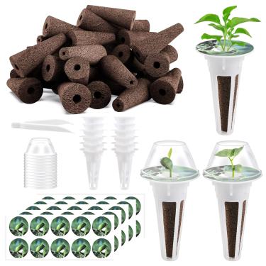 Imagem de Tigvio Kit de cápsulas de sementes de aerogarden, acessórios de jardim hidropônicos para sistema de partida, compatível com suprimentos hidropônicos de todas as marcas, 50 esponjas de cultivo, 50 etiquetas de cápsulas